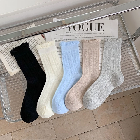 Damen Wadensocken Baumwolle Atmungsaktiv Hohles Netz Rautenmuster Süßer Ballettstil Rüschen Wood Ear Edge