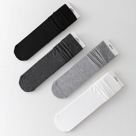 Women Slouch Socks Cotton Blend Breathable Knee High JK Japanese Style Solid Color Ribbed Elastic