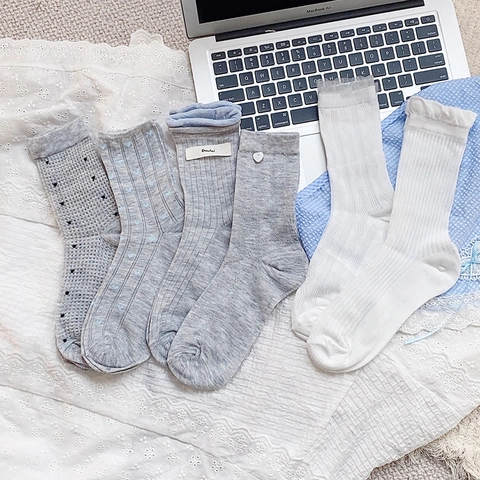 Damen Crew Socken Baumwollmischung Spitze Herz Polka Dot Gerippt Japanischer Stil Kawaii Süß Atmungsaktiv