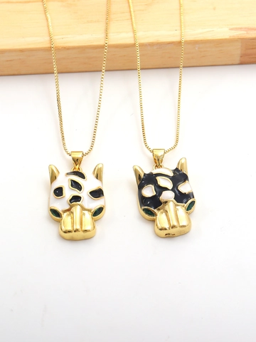 Gold Plated Copper Leopard Head Enamel Pendant Necklace With Zirconia Eyes Hip Hop Punk Animal Jewelry For Women Unisex