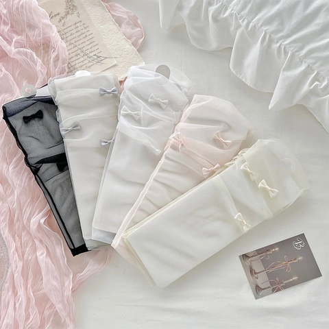 Chaussettes Mi-Mollet Lolita Pour Femmes En Tulle Transparent Avec Nœud Style Balletcore