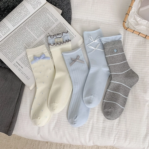 Damen Crew Socken Baumwolle Strick Schleife Rüschen Herz Stickerei Streifen Polka Dot Japanisch Kawaii Süß Akademie Stil