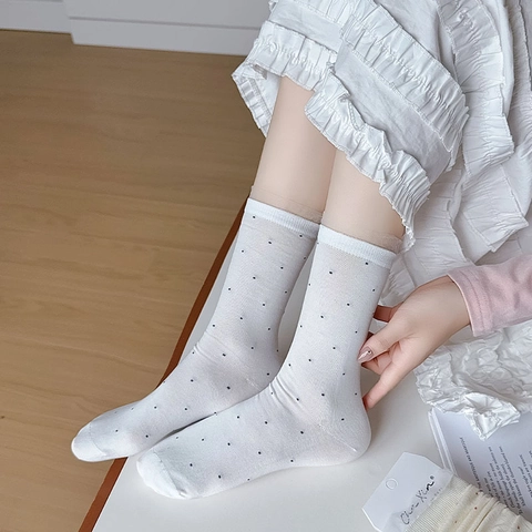 Damen Crew Socken Baumwolle Netz Polka Dot Muster Spitze Rüschenbesatz Süß Koreanischer Stil Atmungsaktiv Socken