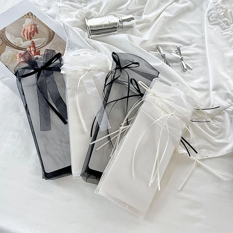 Women Transparent Mesh Socks Ultra Thin Sweet Ribbon Bow Japanese Style Balletcore Lolita Sheer Calf Length Socks