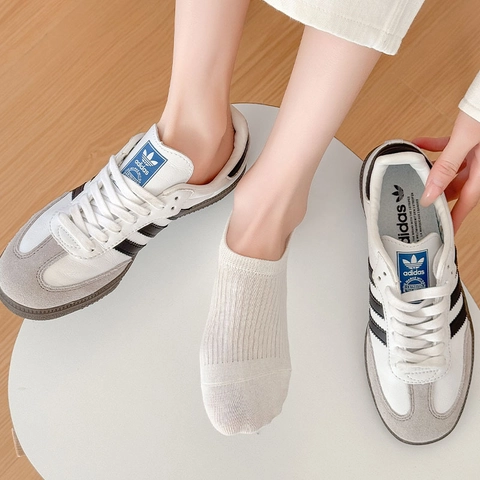 Women No Show Invisible Socks Thin Cotton Ribbed Non Slip Silicone Anti Skid Low Cut Plain Daily Casual