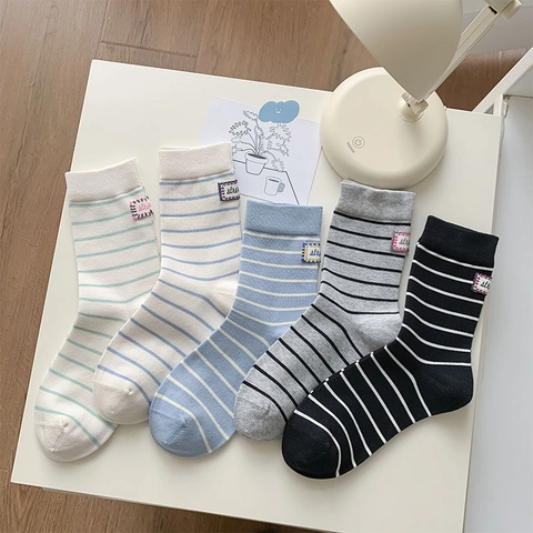 Calze A Righe In Cotone Traspirante Casual Stile Harajuku Donna Morbido Comfort Accessori Sportivi Quotidiani
