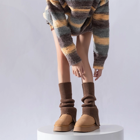 Calentadores De Piernas Para Mujer De Punto Acanalado Con Abertura Calcetines Térmicos De Invierno Estilo JK Retro