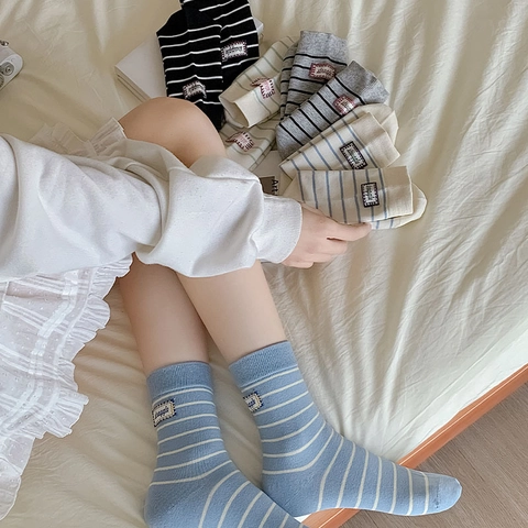 Calze A Righe In Cotone Traspirante Casual Stile Harajuku Donna Morbido Comfort Accessori Sportivi Quotidiani