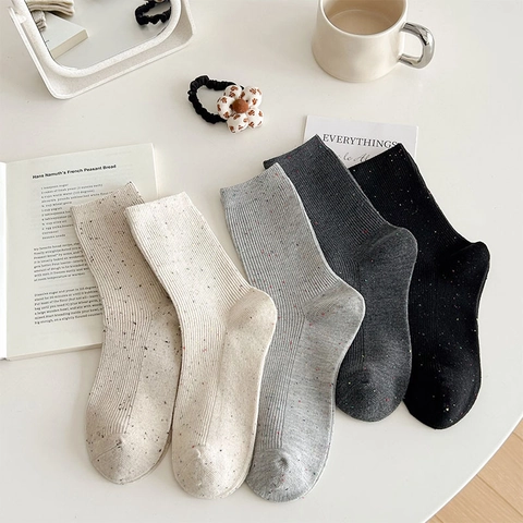 Damen Crew Socken Rippstrick Baumwollmischung Gesprenkeltes Konfetti Garn Japanischer Preppy Stil Lässige Socken