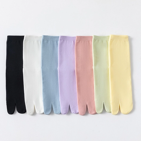 Calcetines Tabi Mezcla De Algodón Color Sólido Dos Dedos Divididos Estilo Japonés Transpirables Para Mujer