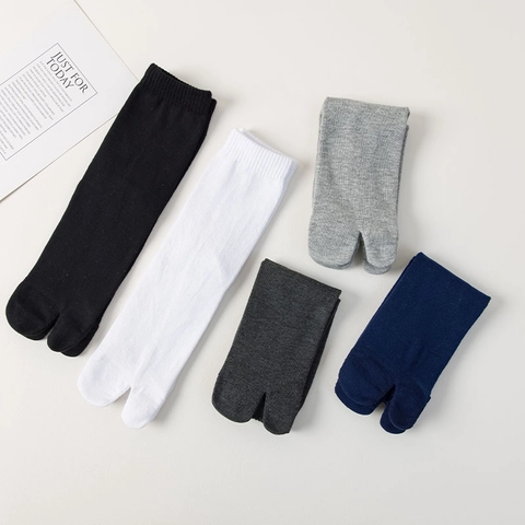 Cotton Blend Tabi Socks For Men Split Toe Mid Calf Casual Solid Color Japanese Style Accessories