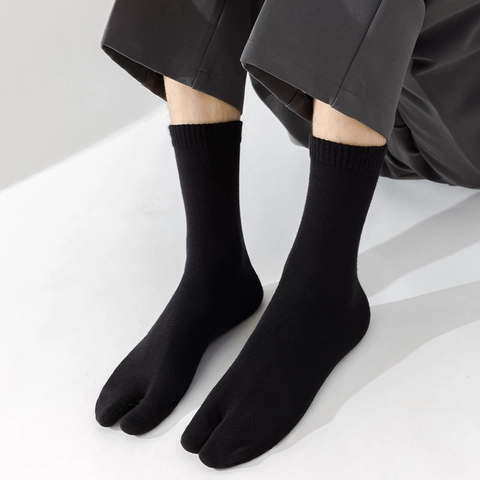 Cotton Blend Tabi Socks For Men Split Toe Mid Calf Casual Solid Color Japanese Style Accessories