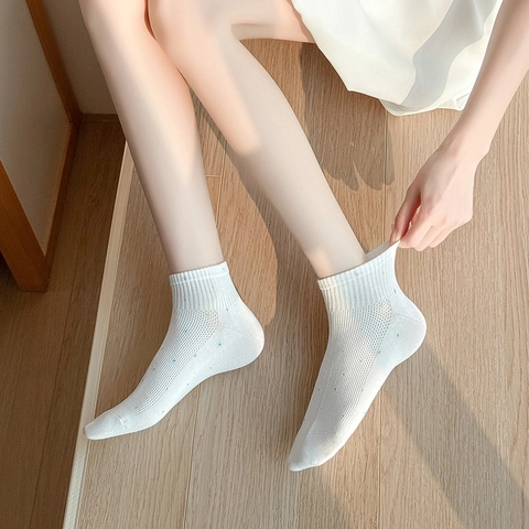Women Ankle Socks Cotton Mesh Breathable Colorful Polka Dot Korean Style Sweet Soft Casual Girls