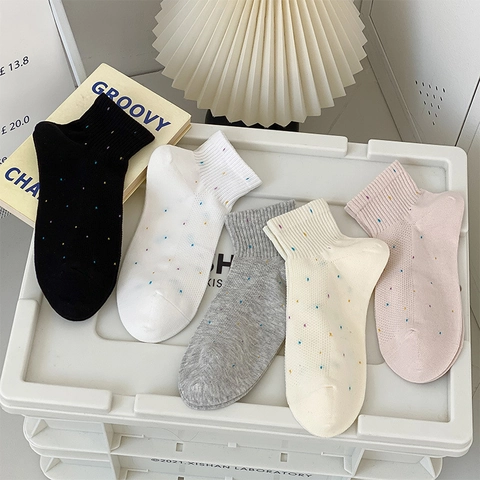 Women Ankle Socks Cotton Mesh Breathable Colorful Polka Dot Korean Style Sweet Soft Casual Girls