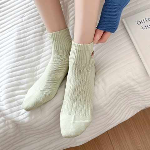 Damen Baumwolle Kurze Socken Atmungsaktives Mesh Welpen Stickerei Kawaii Japanischer Stil Lässig Knöchelstrümpfe