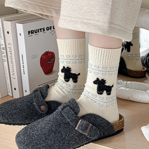 Damen Crew Socken Baumwollmischung Schleife Herz Welpen Stickerei Jacquard Strick Süßer Täglicher Modestil