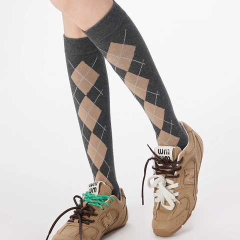 Calze Al Ginocchio Argyle Misto Cotone Traspirante Stile Preppy Giapponese Uniforme JK Per Donne Ragazze