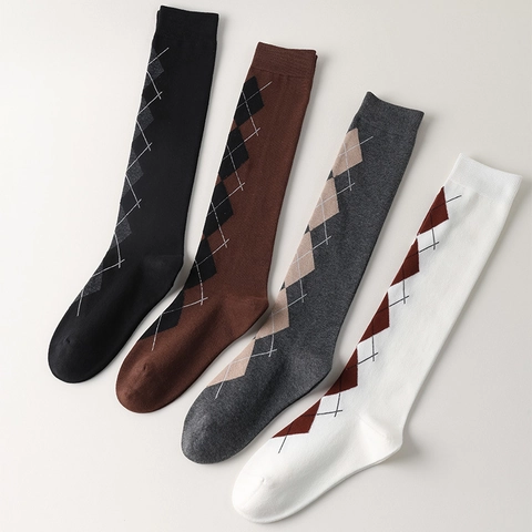 Calze Al Ginocchio Argyle Misto Cotone Traspirante Stile Preppy Giapponese Uniforme JK Per Donne Ragazze