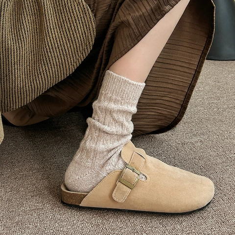 Calze Slouch Donna Misto Lana Spesse Calde Treccia Metà Polpaccio Inverno Retro Stile Giapponese Traspirante