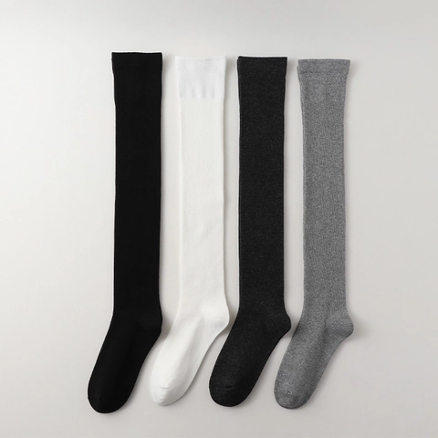 Calcetines Por Encima De La Rodilla Mezcla De Algodón Punto Elástico Transpirable Estilo Académico Para Mujer