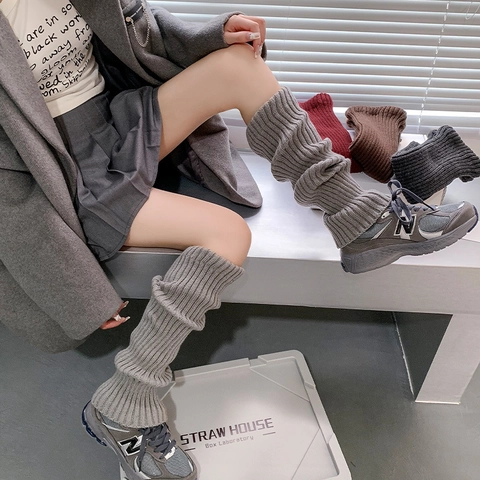 Jambières Tricotées Pour Femmes Acrylique Côtelé Hiver Chaud Style Japonais JK Y2K Couleur Unie Épaisses Accessoires Étudiant