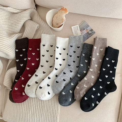 Calze Slouch Donna Misto Lana Spesse Calde Motivo Cuore Jacquard Maglia Inverno Autunno Moda
