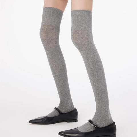 Calcetines Por Encima De La Rodilla Mezcla De Algodón Punto Elástico Transpirable Estilo Académico Para Mujer