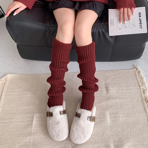 Jambières Tricotées Pour Femmes Acrylique Côtelé Hiver Chaud Style Japonais JK Y2K Couleur Unie Épaisses Accessoires Étudiant