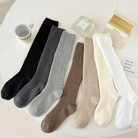 Chaussettes Slouch Femme Coton Tricot Côtes Style Japonais Couleur Unie Chaudes Épaisses Pour Automne Hiver