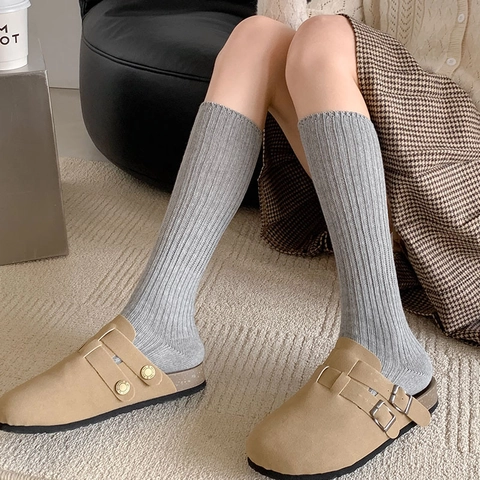 Chaussettes Slouch Femme Coton Tricot Côtes Style Japonais Couleur Unie Chaudes Épaisses Pour Automne Hiver