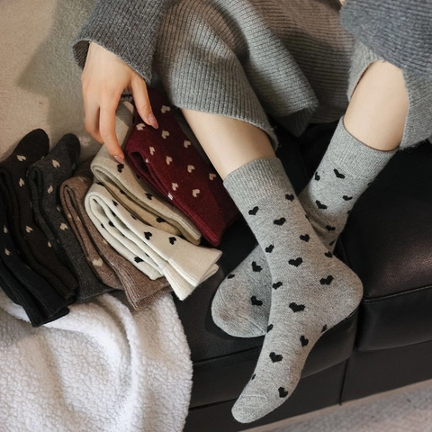 Calze Slouch Donna Misto Lana Spesse Calde Motivo Cuore Jacquard Maglia Inverno Autunno Moda