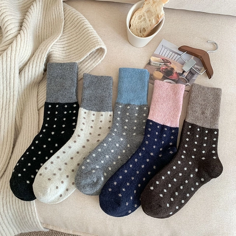 Calze Slouch Da Donna Misto Lana Spesse Calde A Pois Al Polpaccio Stile Giapponese Polsini A Costine