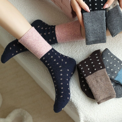 Calze Slouch Da Donna Misto Lana Spesse Calde A Pois Al Polpaccio Stile Giapponese Polsini A Costine