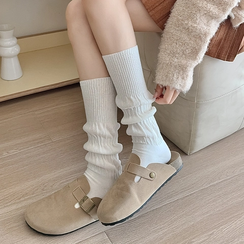 Women Slouch Socks Cotton Ribbed Knit Solid Color Autumn Winter Japanese JK Style Retro Versatile Loose Hosiery
