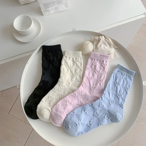 Damen Wadenhohe Socken Baumwollmischung Atmungsaktiv Weich Herzmuster Jacquard Geprägt Lässig Modisch