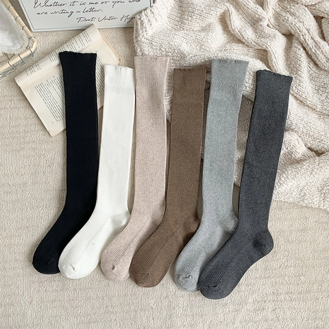 Calcetines De Punto De Algodón Para Mujer Estilo Japonés JK Con Rayas Verticales Hasta La Pantorrilla Color Sólido Otoño Invierno