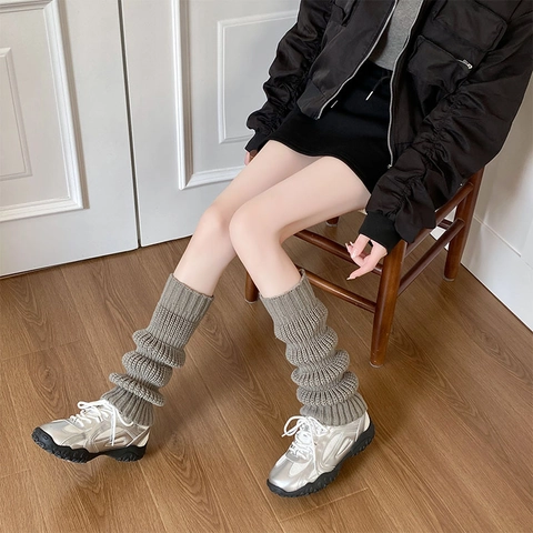 Women Knitted Leg Warmers Thick Slouchy Ribbed Wave Texture Warm Retro JK Style Harajuku Solid Color Fashion Accessories