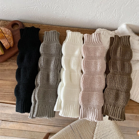 Women Knitted Leg Warmers Thick Slouchy Ribbed Wave Texture Warm Retro JK Style Harajuku Solid Color Fashion Accessories