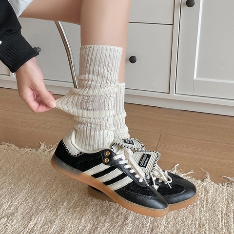Chaussettes Hautes Au Genou En Tricot Côtelé De Coton Style Académie Japonaise Pour Femmes Élastiques Chaudes Couleur Unie