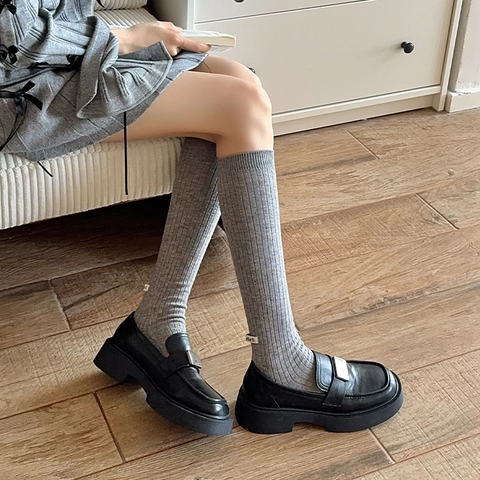 Damen Wadenlange Socken Wollmischung Verdickt Warm Rippenstrick Slouchy Pile Socken Japanischer Ins Stil Mit Seitenetikett
