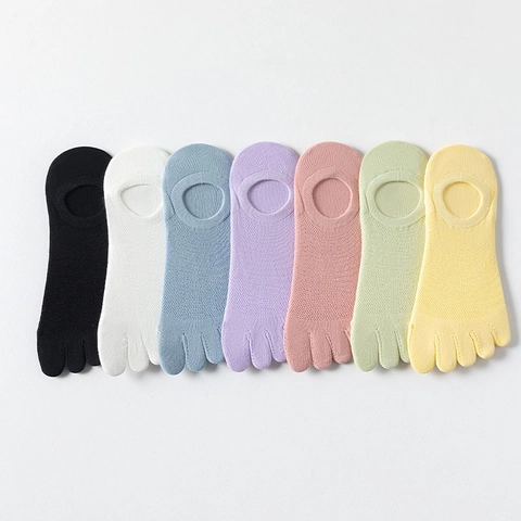 Calze A Cinque Dita Donna Maglia Traspirante Cotone Taglio Basso Invisibili Antiscivolo Tallone In Silicone