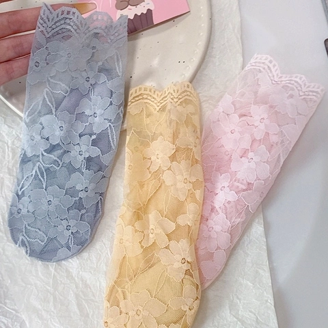 Damen Socken Spitze Floral Netz Unsichtbare Füßlinge Atmungsaktiv Wellenkante Japanischer Stil