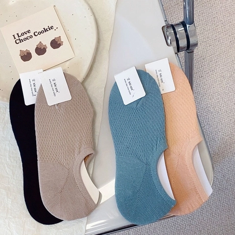 Women Invisible Boat Socks Cotton Mesh Breathable Anti Slip Silicone Heel Thin No Show Low Cut Socks