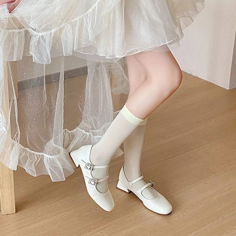 Mid Calf Slouch Socken Damen Dünn Nylon Atmungsaktiv Einfarbig Candy Color Japanischer JK Stil Süß Kawaii