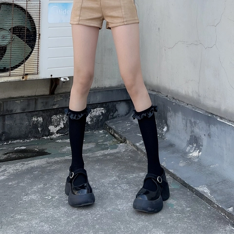Lolita Stil Wadenstrümpfe Baumwolle Spitze Rüschen Süß JK Schulmädchen Mode Fußbekleidung Zubehör Für Damen