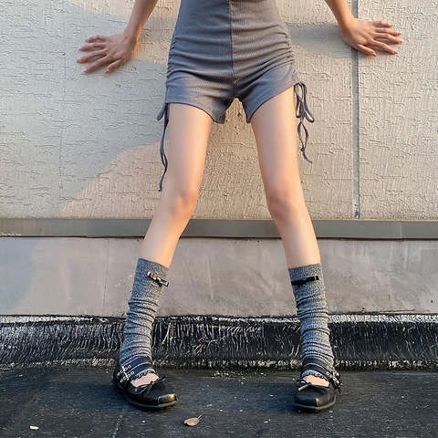 Jambières Femmes Chaussettes En Tricot À Côtes Avec Nœud Bordure À Volants Style Balletcore Japonais Coton Pailleté