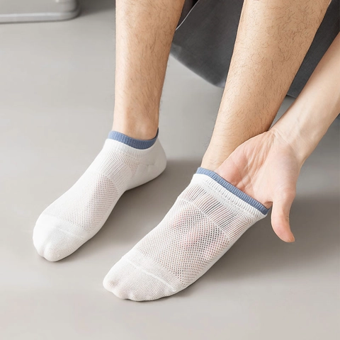 Calzini Caviglia Uomo Maglia Cotone Traspirante Estate Taglio Basso Calzini Barca Casual Sport Polsino Costine Contrasto