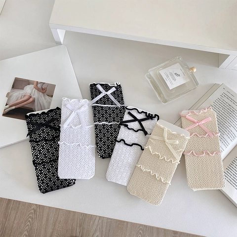 Women Lace Calf Socks Nylon Hollow Mesh Bowknot Breathable Slouch Socks Japanese Sweet Lolita Style
