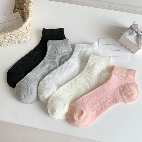 Women Ankle Socks Nylon Mesh Thin Breathable Sheer Summer Daily Wear Ribbed Minimalist Solid Color