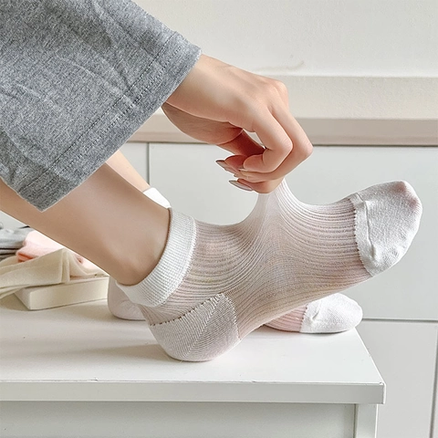 Women Ankle Socks Nylon Mesh Thin Breathable Sheer Summer Daily Wear Ribbed Minimalist Solid Color